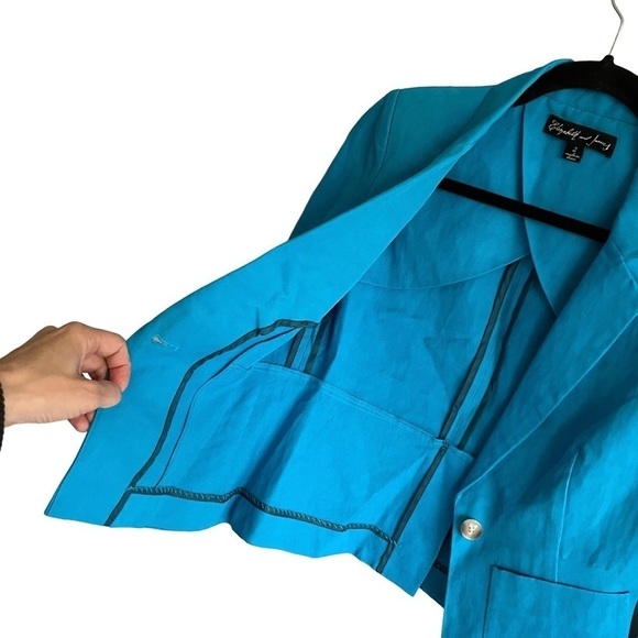 Elizabeth and JAMES Linen Cotton Cropped Blazer Peacock Blue 2 - Picture 2 of 9